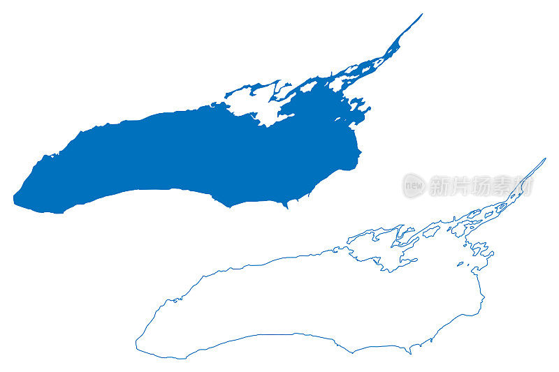 安大略湖(加拿大，美国，北美，美国，五大湖)地图矢量插图，潦草草图地图