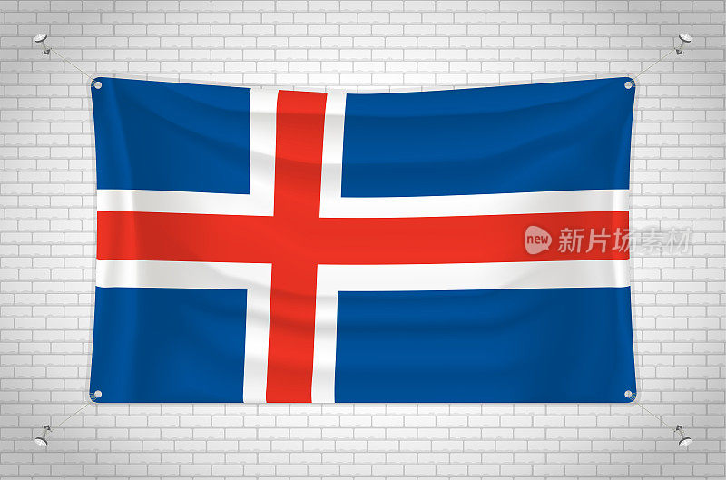 冰岛国旗挂砖墙。