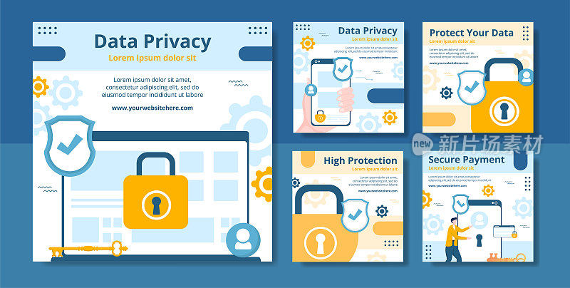 数据隐私社交媒体张贴模板平面卡通背景矢量插图