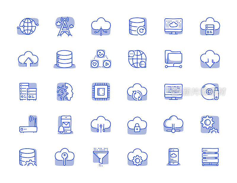 云技术手绘线图标集