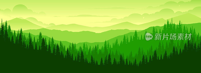 清晨的山林景观。自然背景布伦纳设计，网站背景，矢量图像。