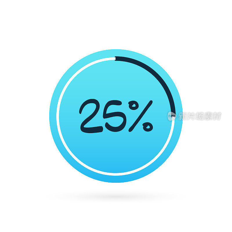 25%的图表。矢量百分比信息图元素。蓝色圆圈孤立图标。签收下载，增长，进度，业务，财务，设计