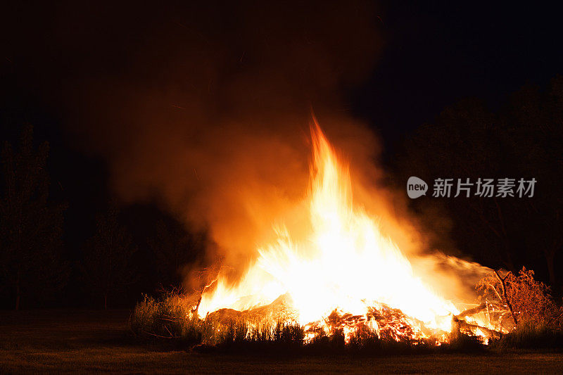 夜晚燃烧的灌木丛火灾