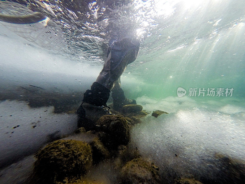 水下观冬飞钓鱼