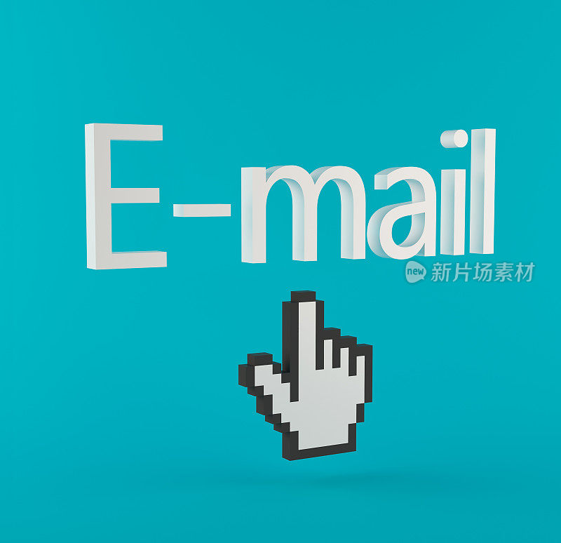 电子邮件-文本与手光标在蓝色背景