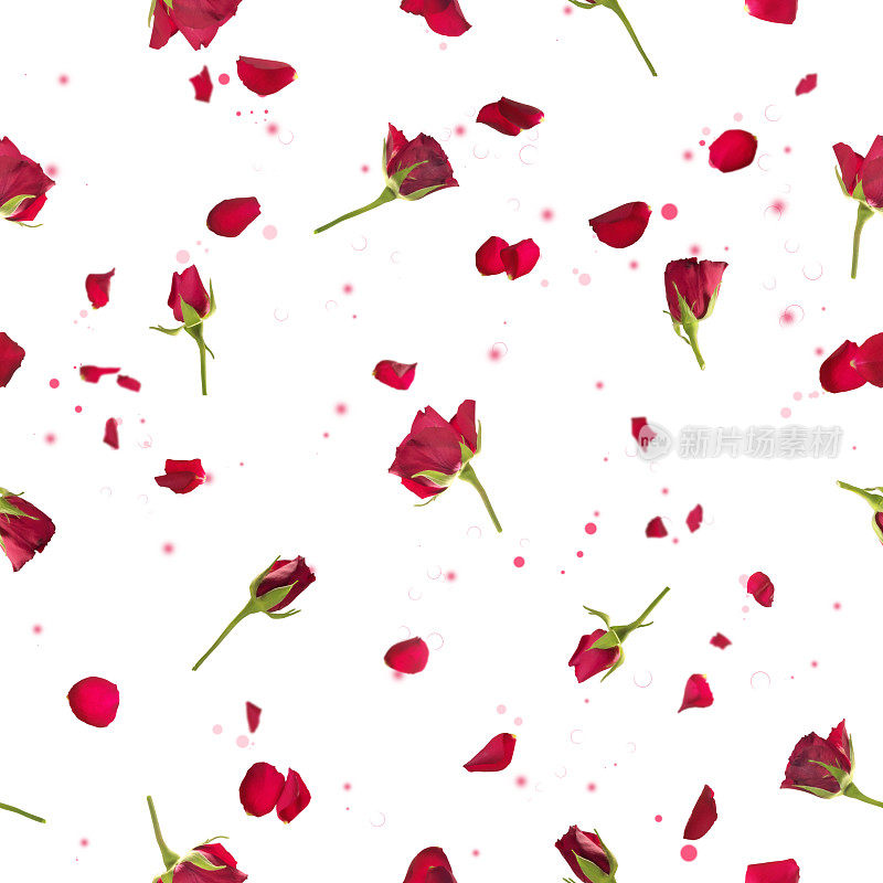 无缝玫瑰和红色花瓣