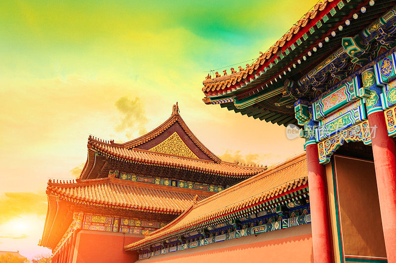 日落时分的北京紫禁城，中国，中国的象征