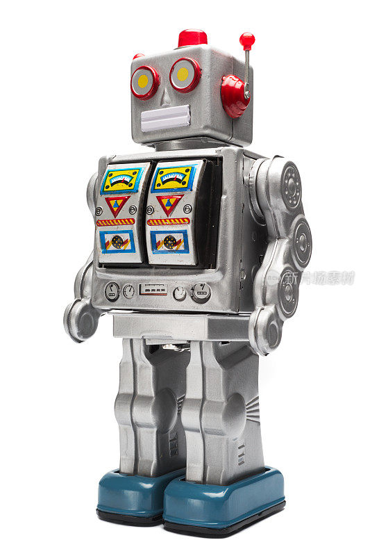 银色玩具锡机器人与图标