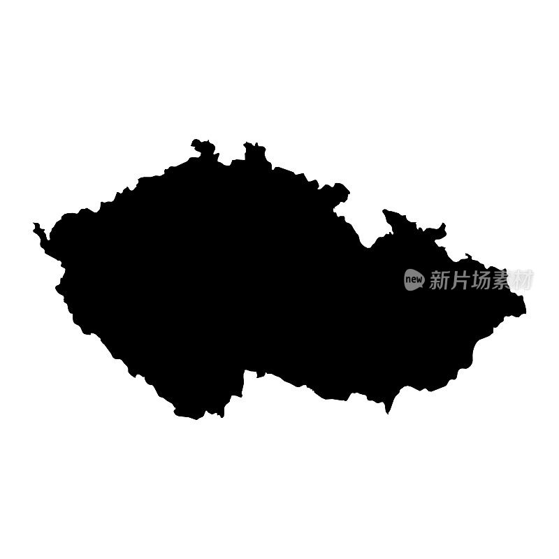 捷克共和国黑色剪影地图轮廓孤立在白色3D插图