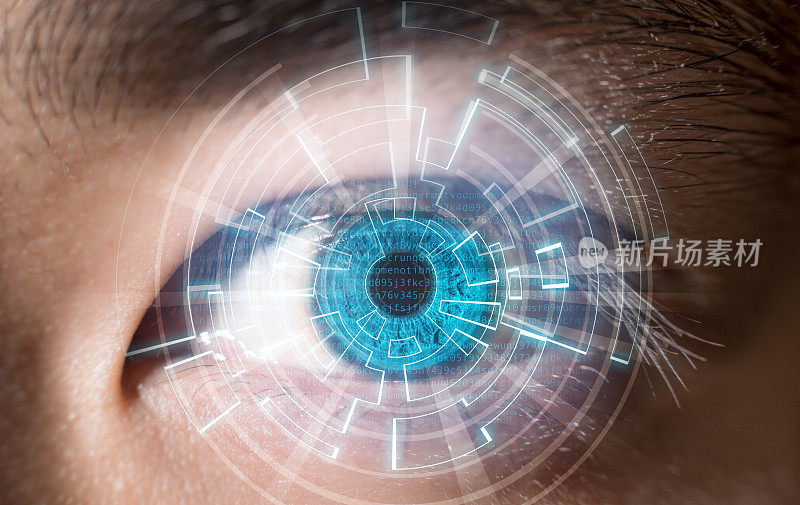 特写蓝眼数码扫描技术概念