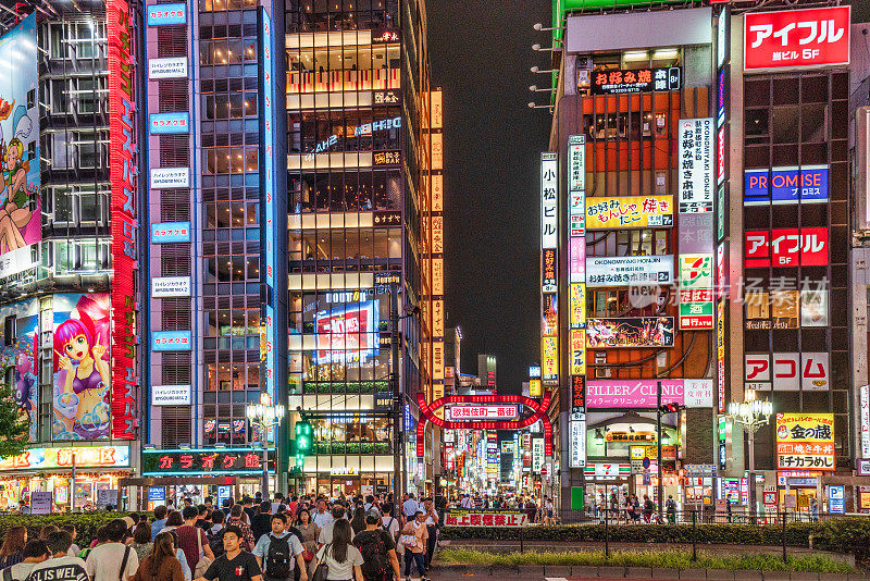 日本东京新宿歌舞伎町红灯区的街景