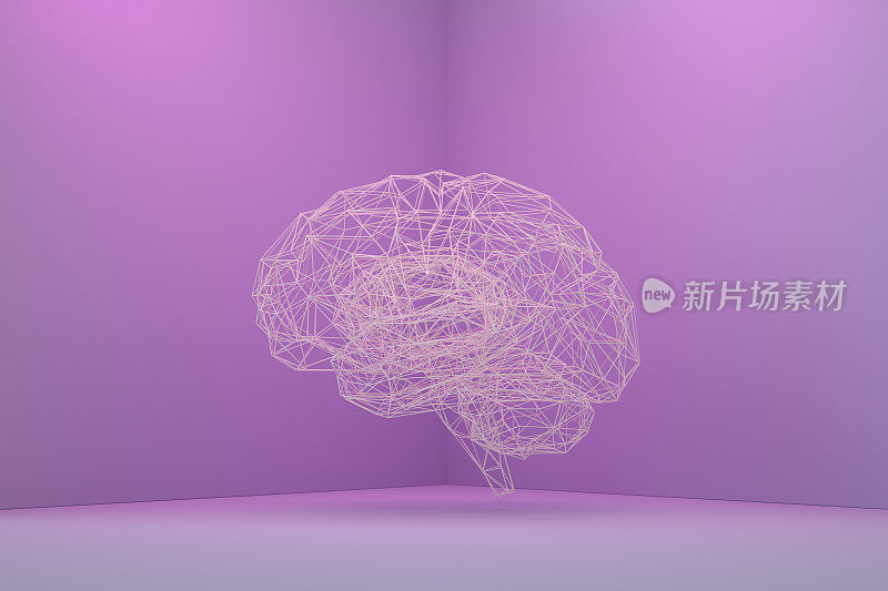 大脑，人工智能概念，低聚，霓虹灯