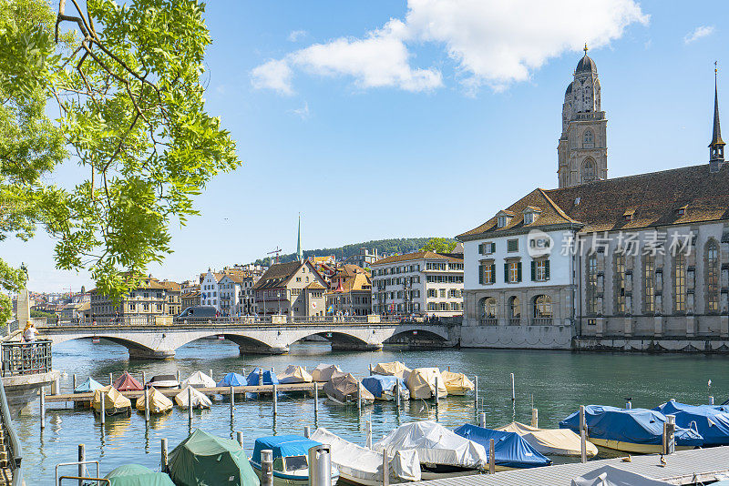 苏黎世市中心与利马特河岸，瑞士