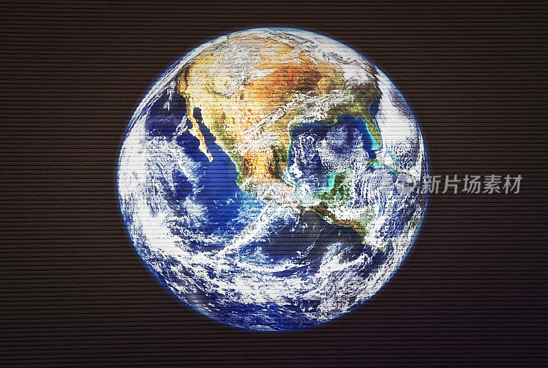 来自太空的《行星地球》印在瓦楞硬纸板上，带有条纹纹理