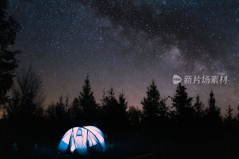 帐篷和美丽的银河星空