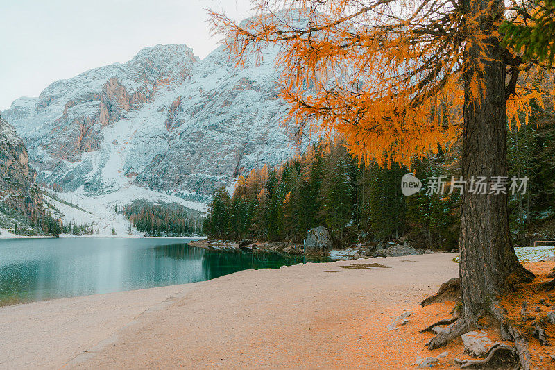 冬天的拉戈迪布雷斯湖的风景