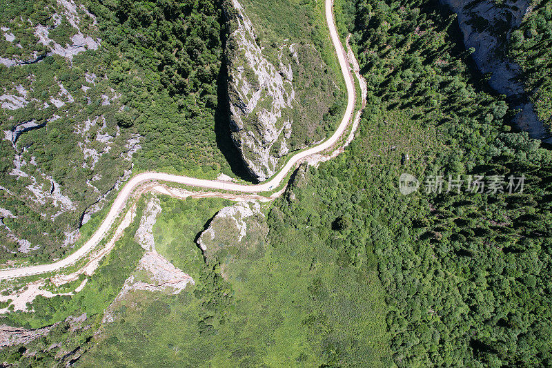 中国甘南山谷道路鸟瞰图