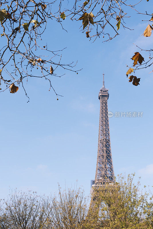 法国巴黎秋天，光秃秃的埃菲尔铁塔