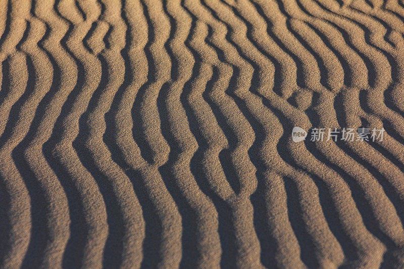 干燥干旱的沙漠景观中风形山脊和模式的近距离细节