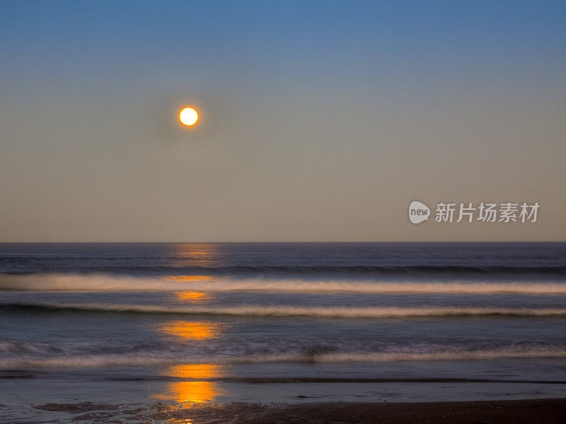 缅因州Ogunquit的日落和海浪。