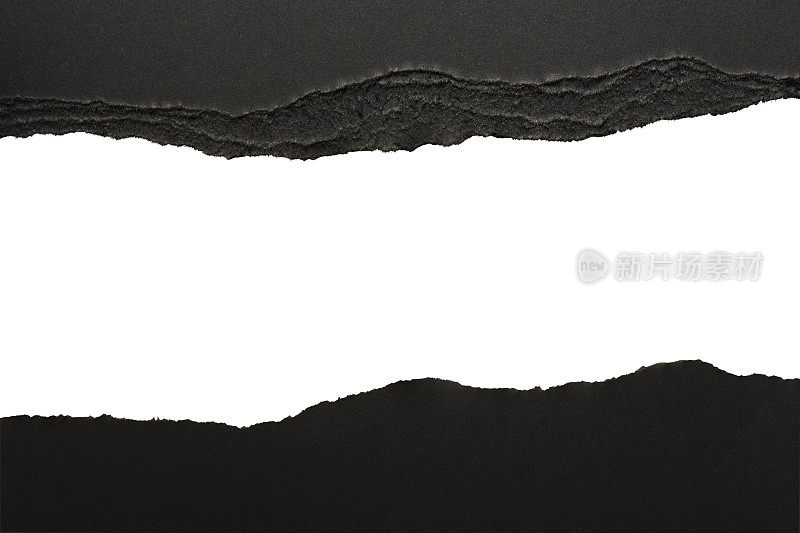 孤立的黑色撕裂纸边界上的白色背景
