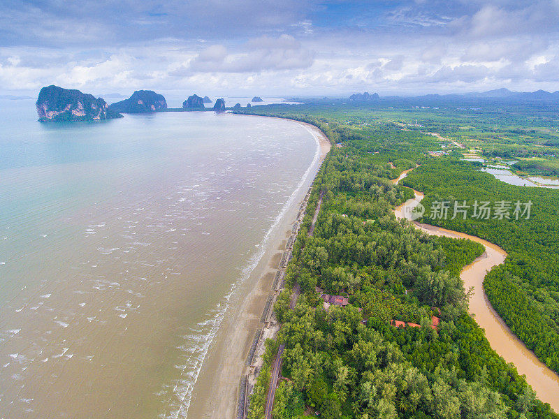 鸟瞰图巴孟海滩附近的泰国甲米