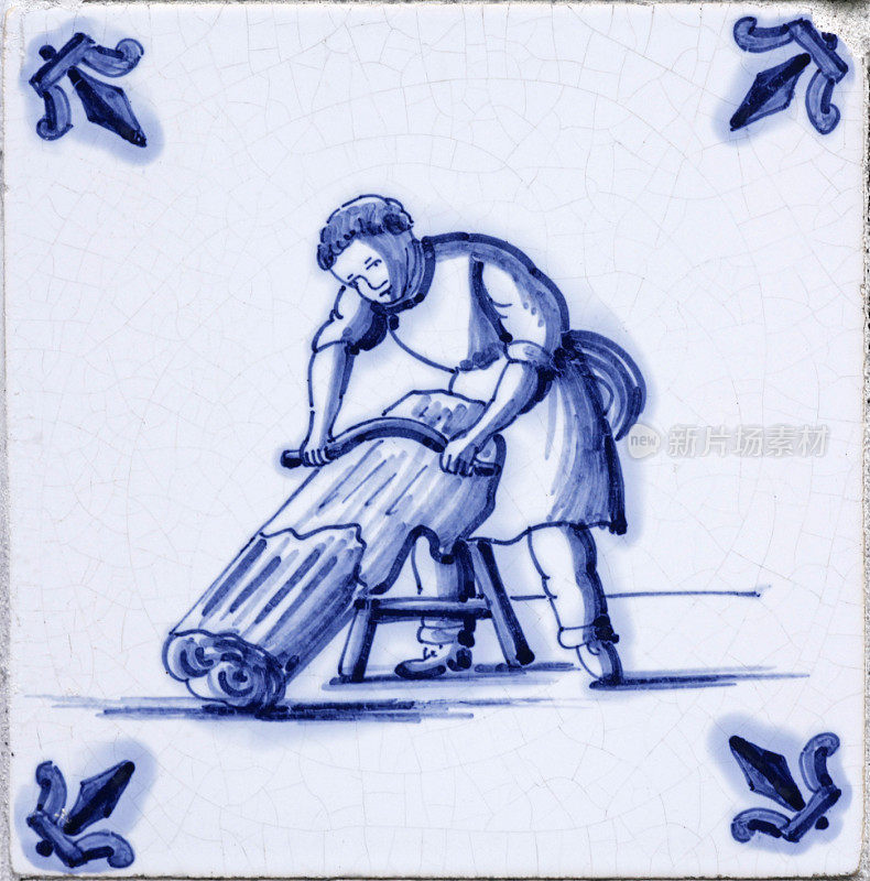 古董代尔夫特蓝瓷砖