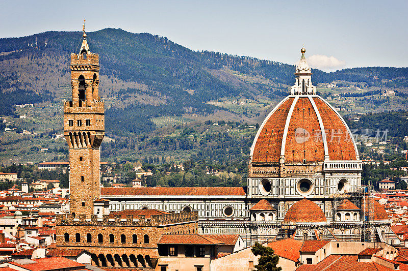 佛罗伦萨大教堂与维基奥宫的混合，意大利原始拍摄