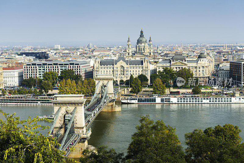 匈牙利布达佩斯的链桥和城市天际线