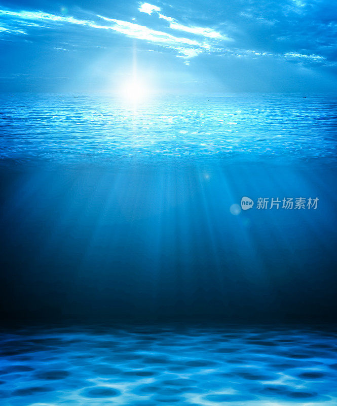 蓝色的深水和海洋抽象的自然背景。