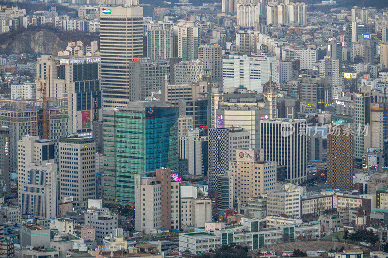 日落时的首尔城市景观和城市天际线