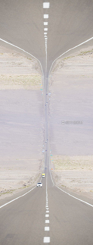 在阿塔卡马沙漠中通往无限的抽象道路