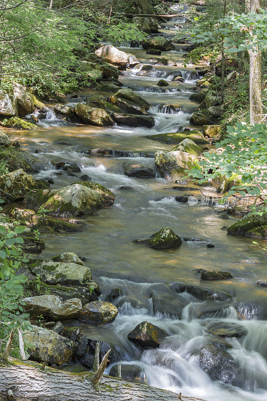 宁静的场景——水从山坡上流下来