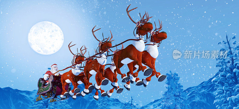 圣诞老人和雪中的驯鹿