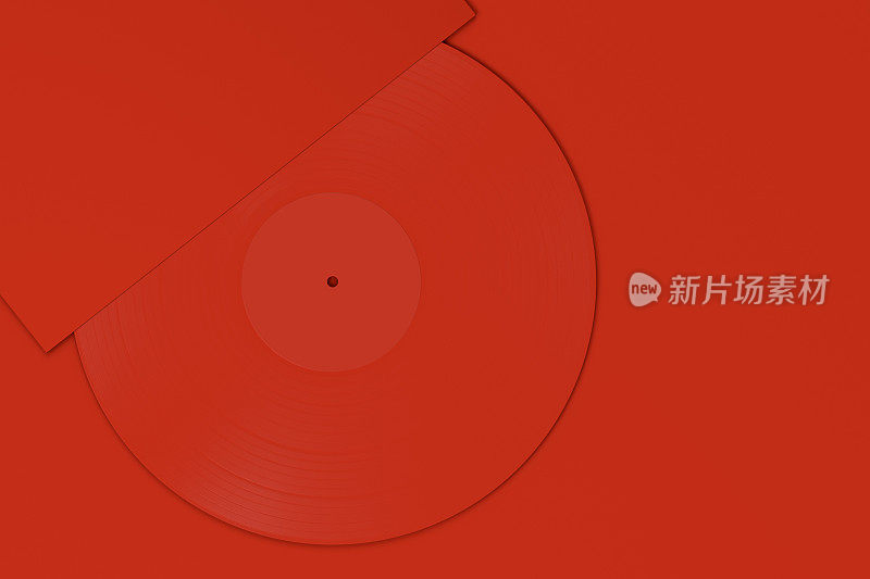 红复古黑胶唱片，专辑封面模型平面概念