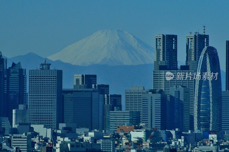 富士山和东京的天际线:白天和黑夜