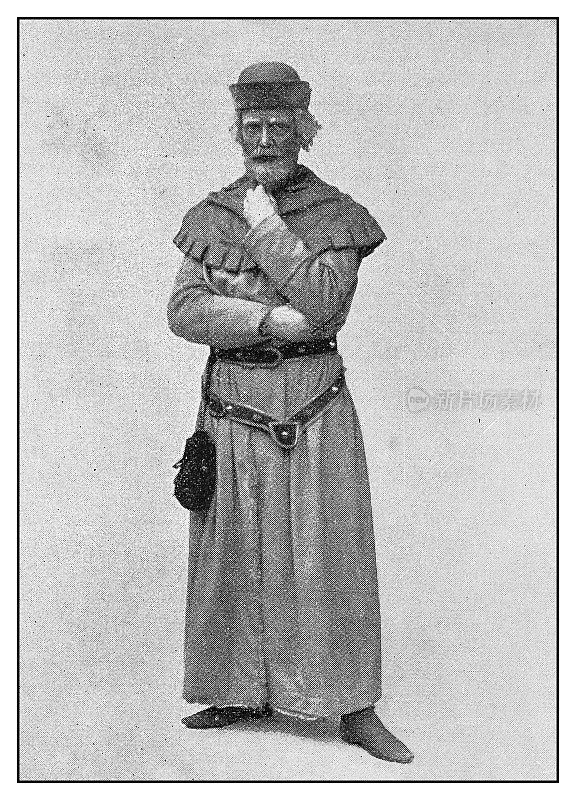 古董照片:《游侠骑士》戏剧，欧内斯特·斯诺扮演的Boncoeur男爵