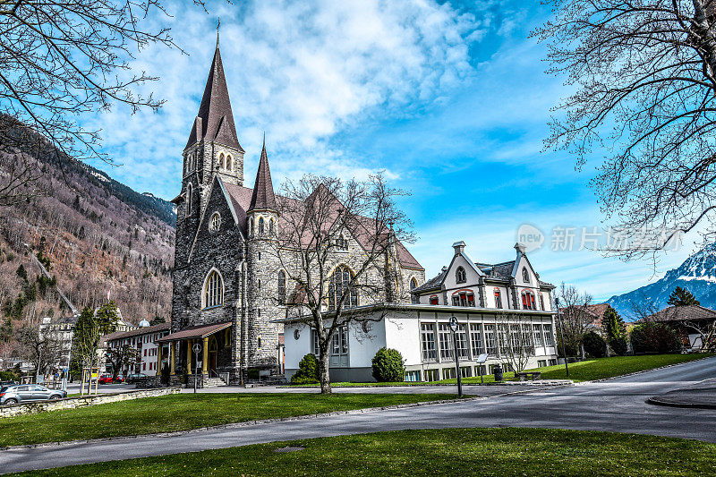 瑞士因特拉肯美丽的教堂