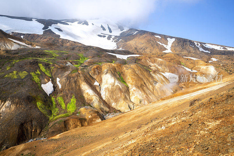 冰岛Kerlingarfjoll山脉的Hveradalir地热区。