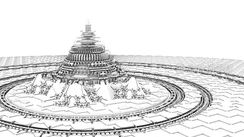 一个美丽的无限数学曼德尔布罗特集分形黑白塔的3D插图