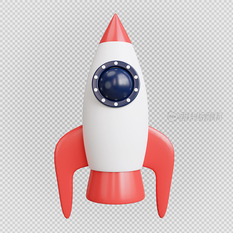 3d渲染太空火箭启动图标。