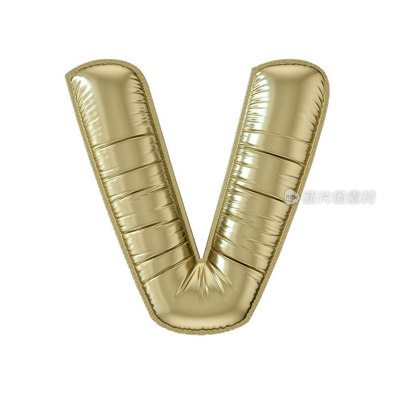 字母V气球金色箔在白色背景大写