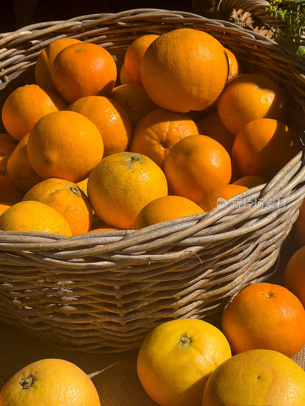 食品市场摊位上的有机橙子