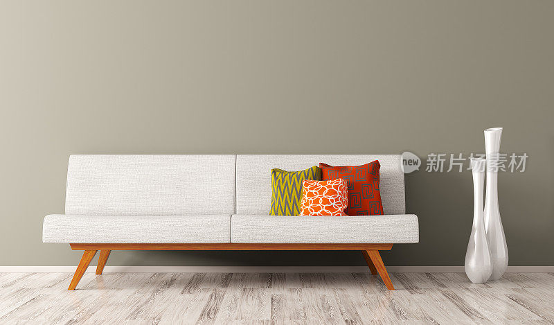 现代室内客厅白色沙发3d渲染