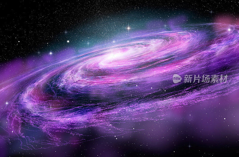 深太空中的螺旋星系，3D插图