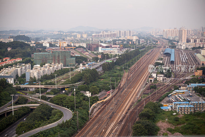 中国广州火车站鸟瞰图