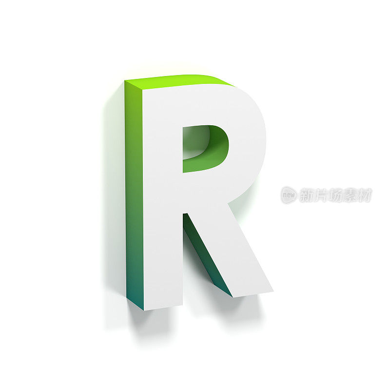 绿色渐变和柔和的阴影字母R