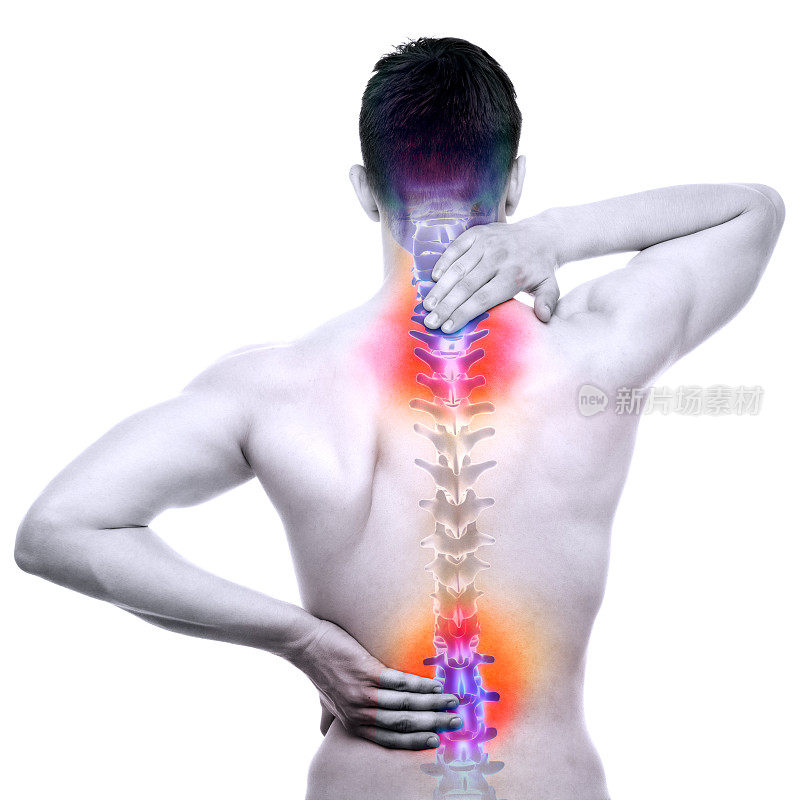 脊柱疼痛-男性受伤脊柱孤立于白色