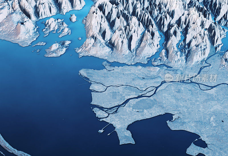 温哥华3D渲染卫星视图地形图水平蓝色