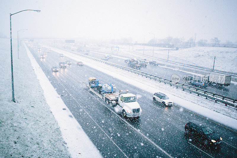 下雪天气下的公路交通